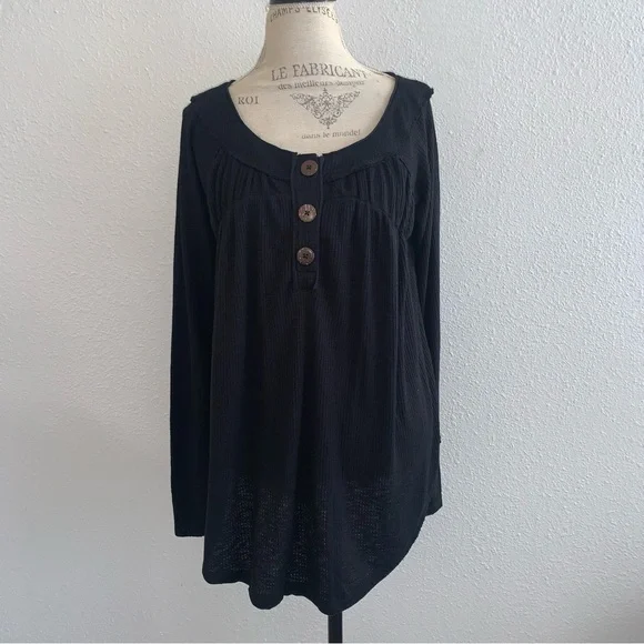 Free People Henley Waffle Knit Longsleeve Blouse - Picture 1 of 10